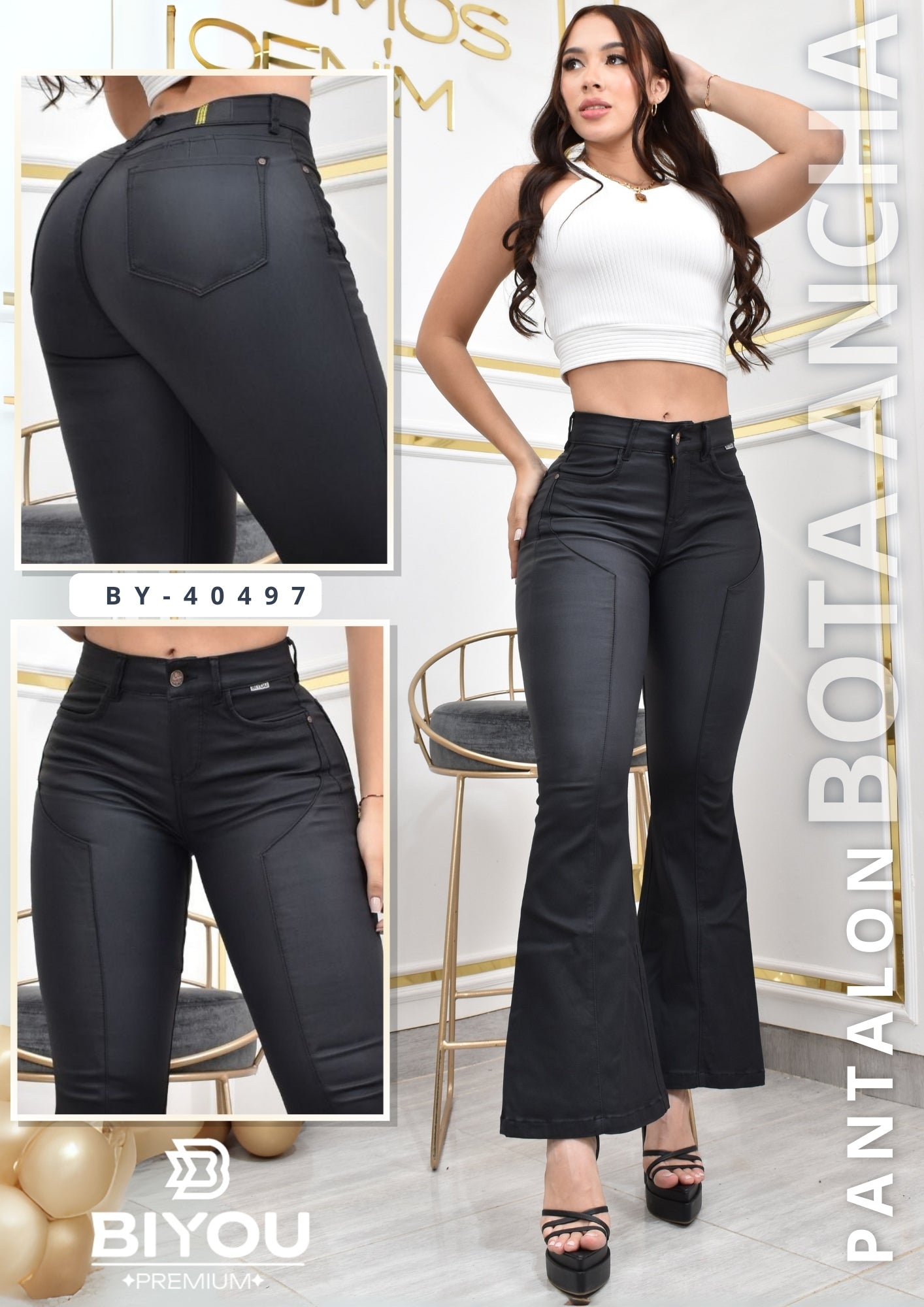 PANTALON BOTA ANCHA CUERINA MOLDEADOR REF. BY- 40497