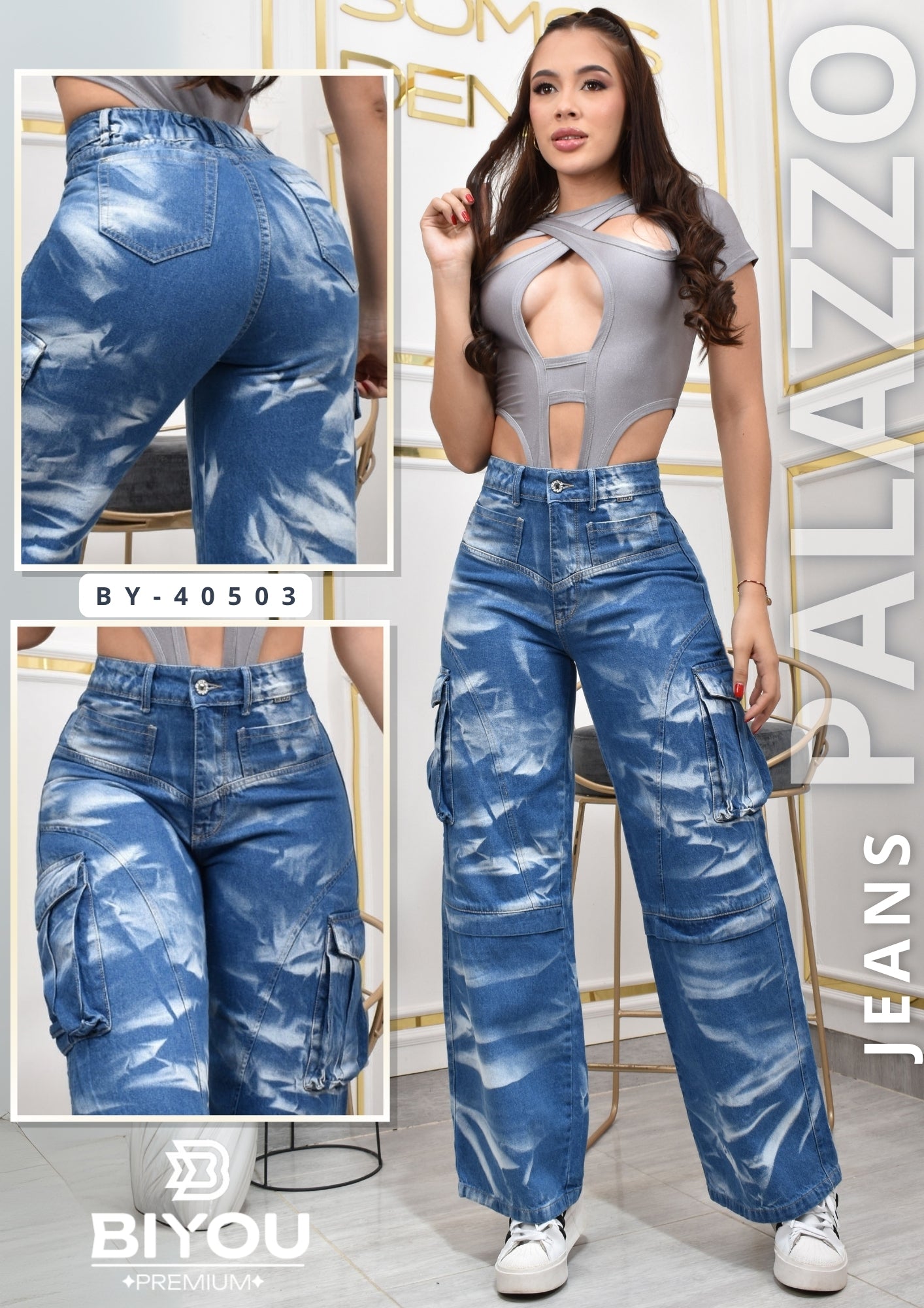 JEANS PALAZZO ESTILO CARGO REF. BY-40503