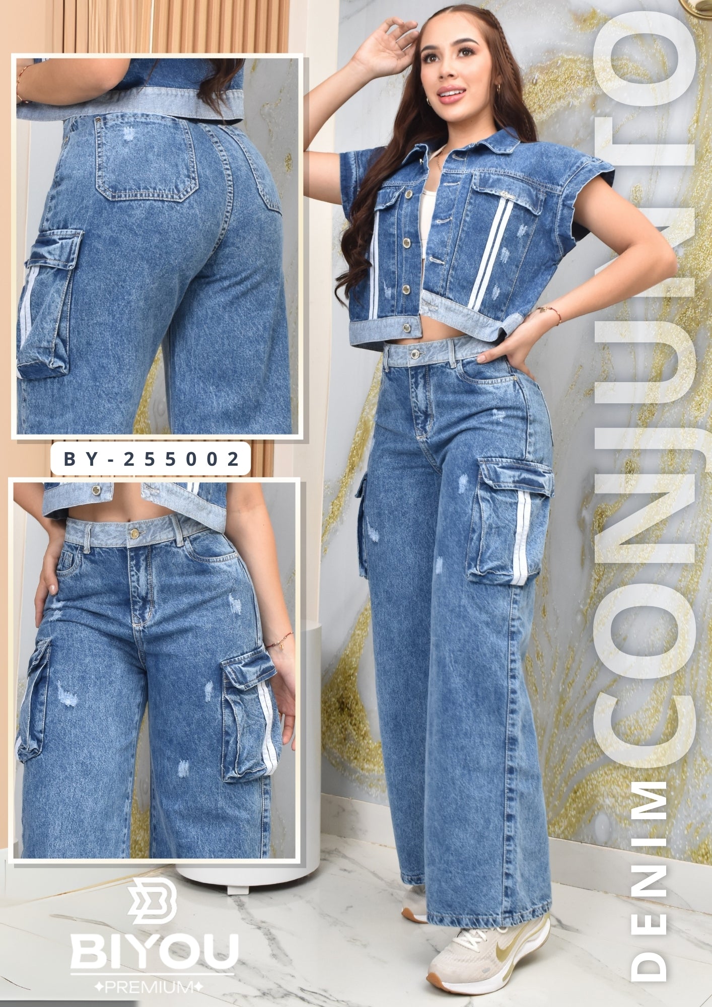 CONJUNTO DENIM CARGO, HORMA PERFECTA REF. BY-255002