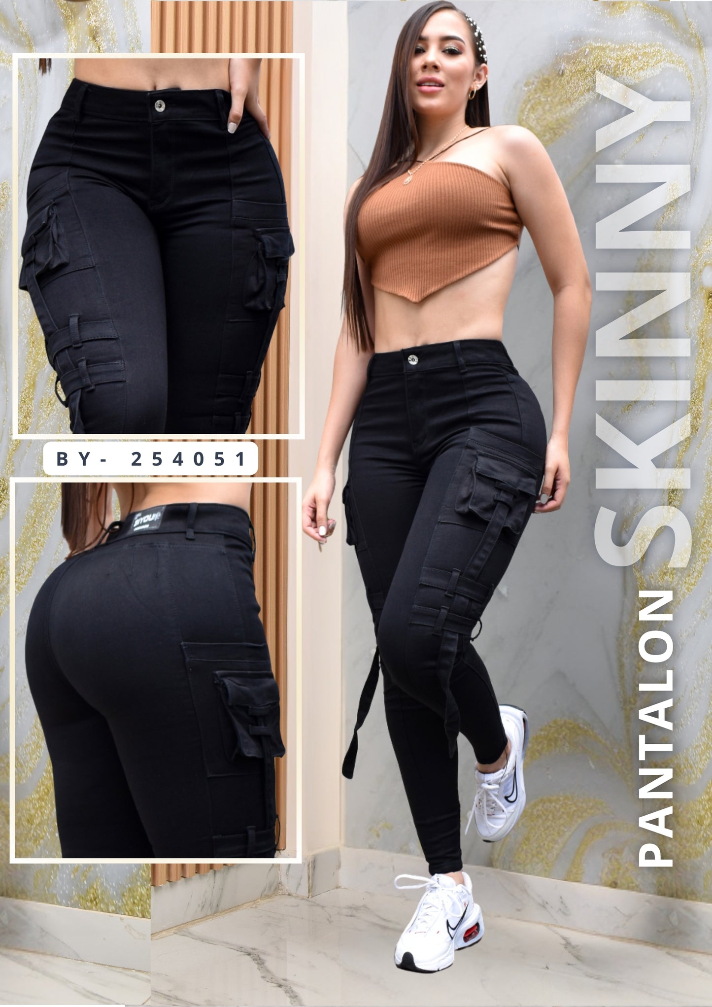 JEANS SKINNY COLOR NEGRO MOLDEADOR REF. BY- 254051