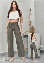 PANTALON PALAZZO CARGO CON BRILLO REF. BY-254070