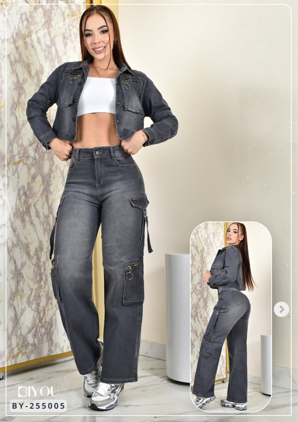 CONJUNTO DENIM CARGO, HORMA PERFECTA REF. BY-255005
