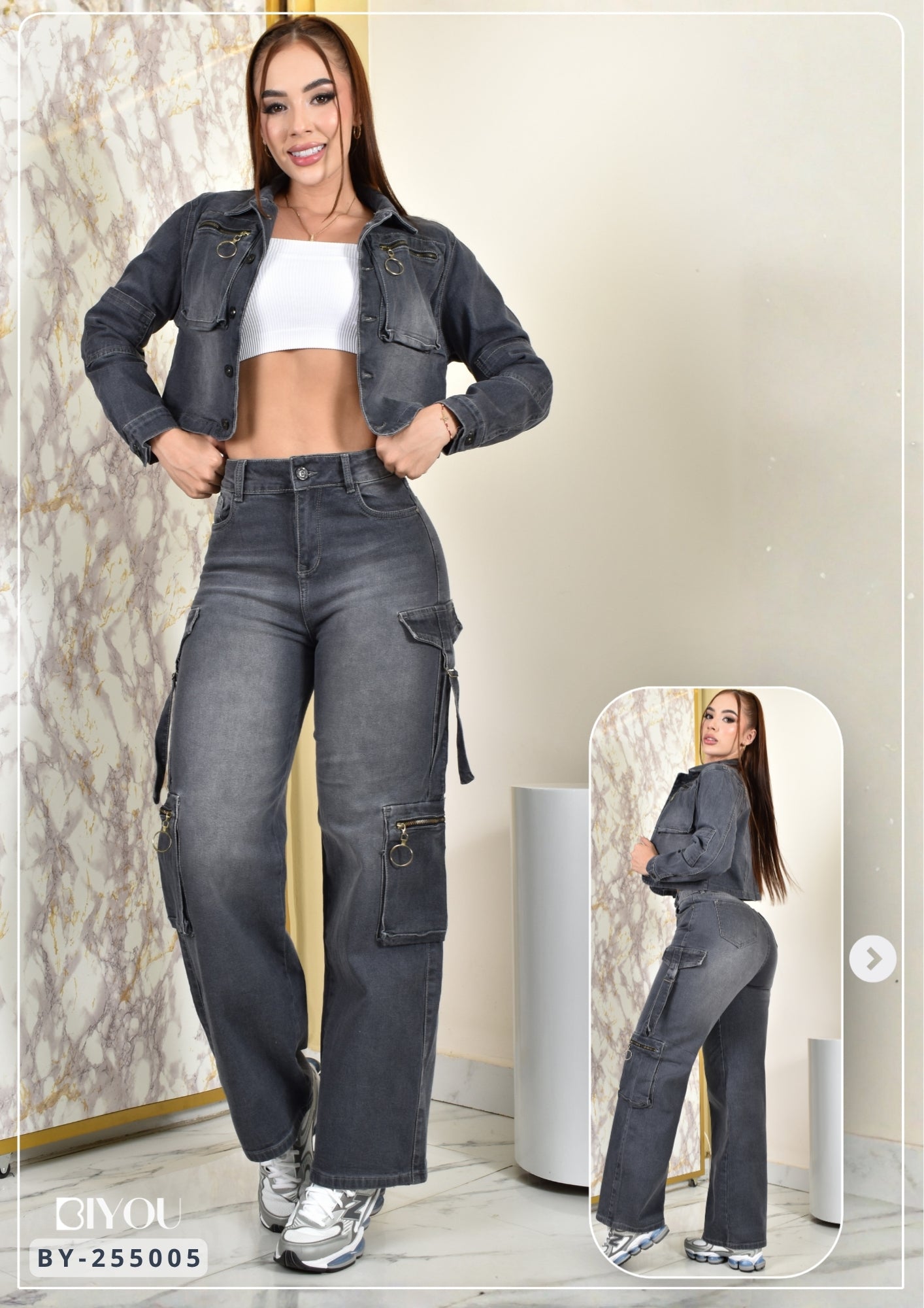 CONJUNTO DENIM CARGO, HORMA PERFECTA REF. BY-255005