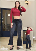 JEANS BOTA ANCHA GRIS CON PEDRERÍA REF. BY264002