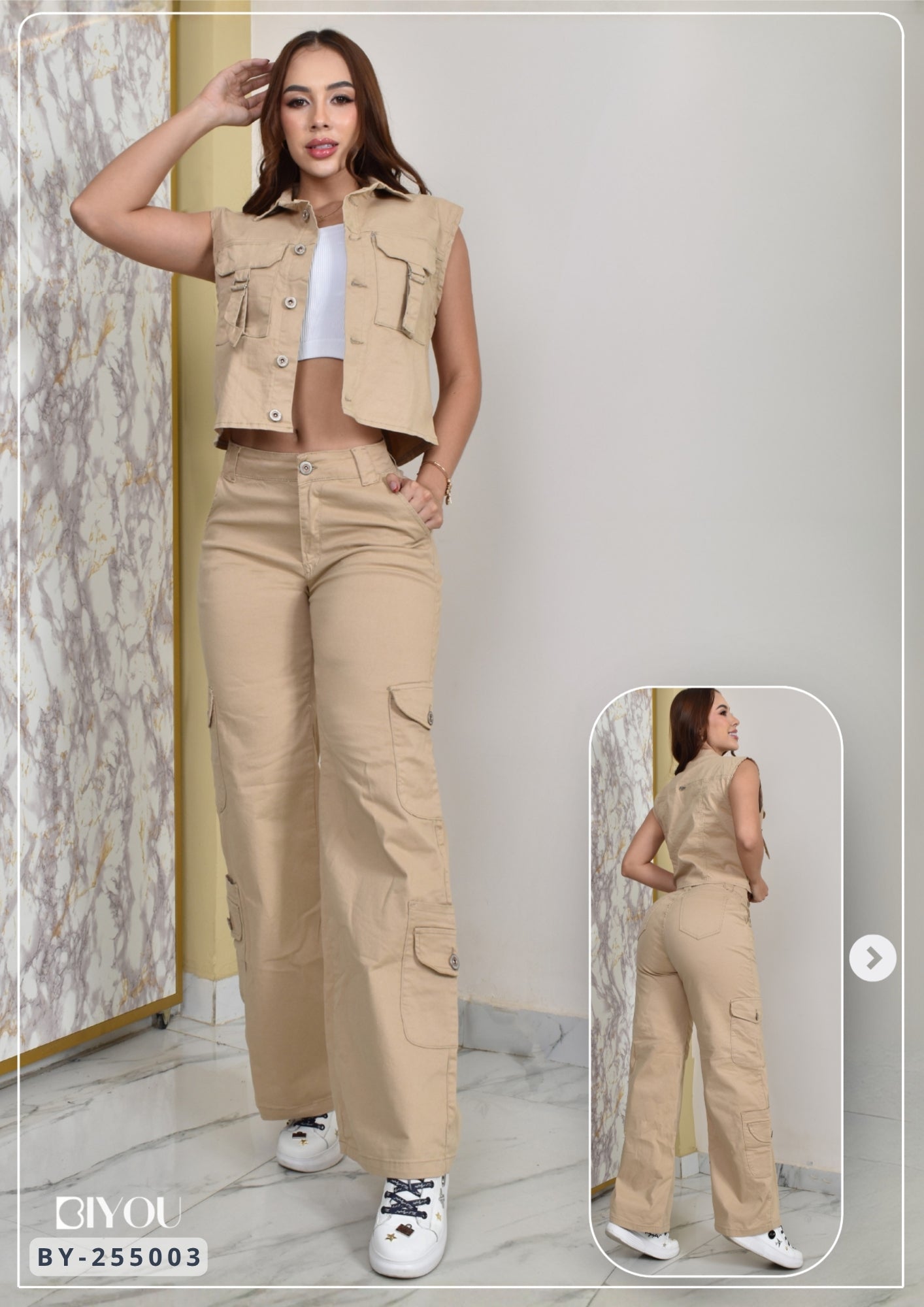 CONJUNTO DENIM CARGO, HORMA PERFECTA REF. BY-255003