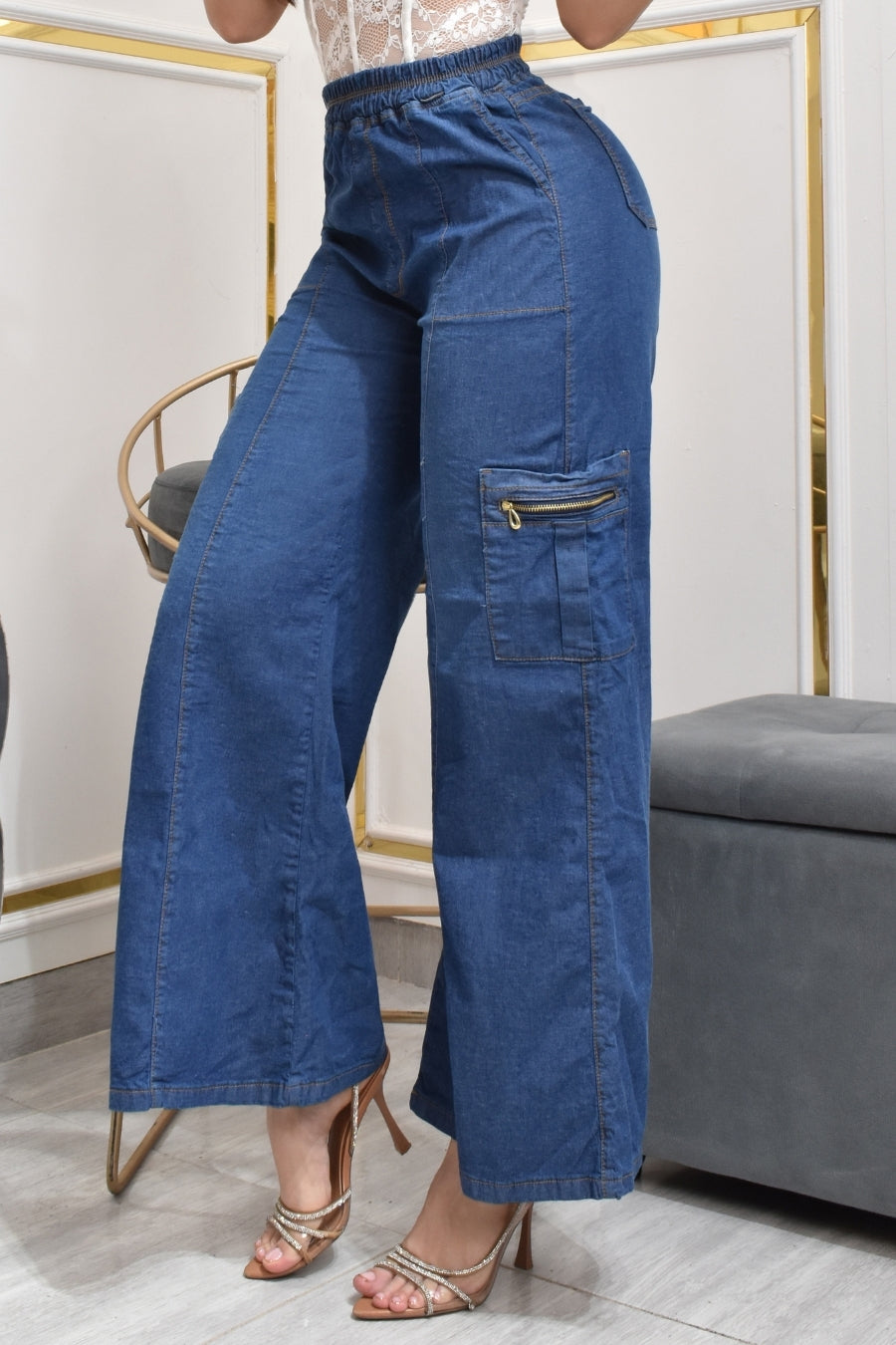 ESTILO PALAZZO CHAMBRAY CARGO REF. BY-40511