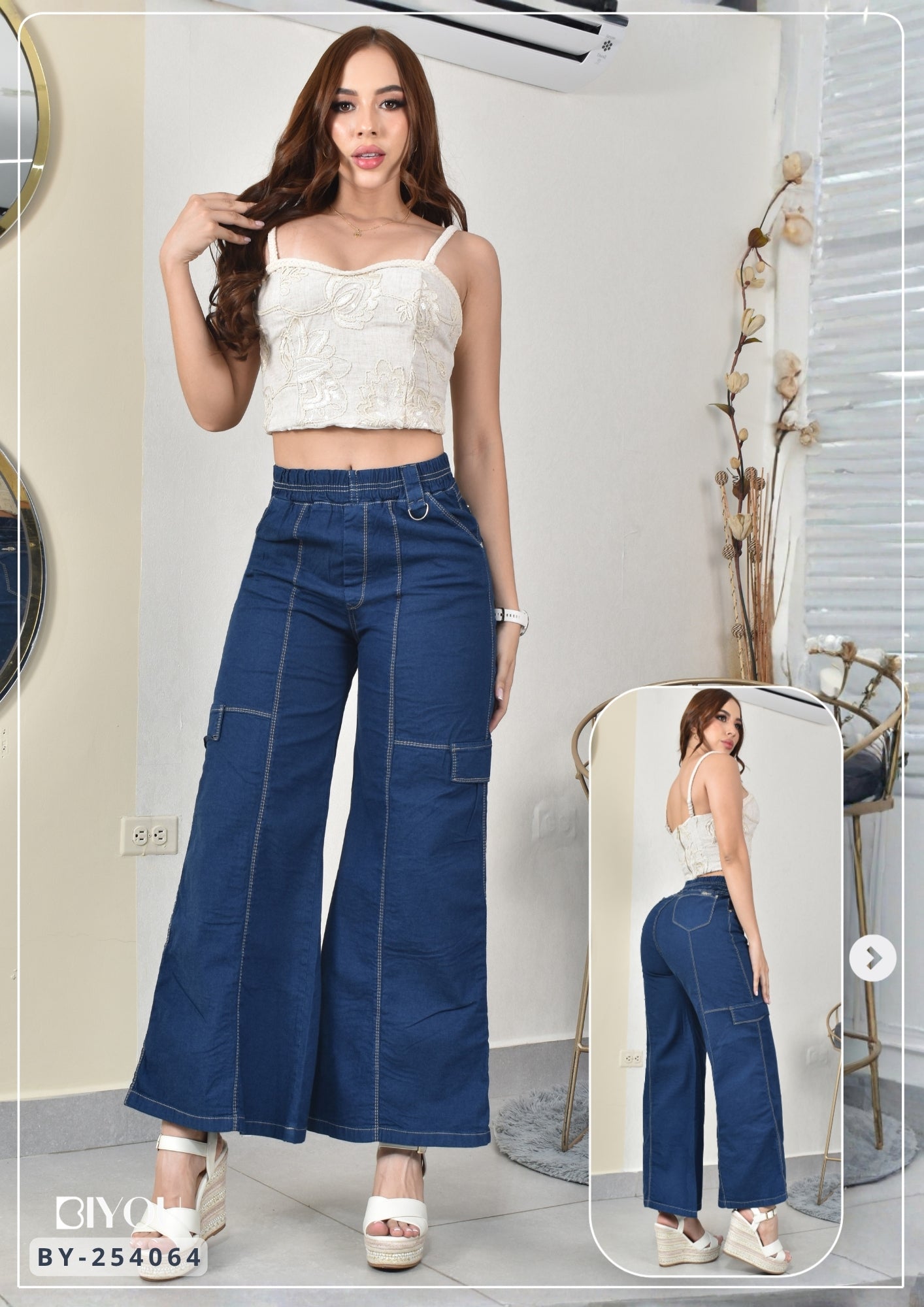 ESTILO PALAZZO CHAMBRAY CARGO REF. BY-254064