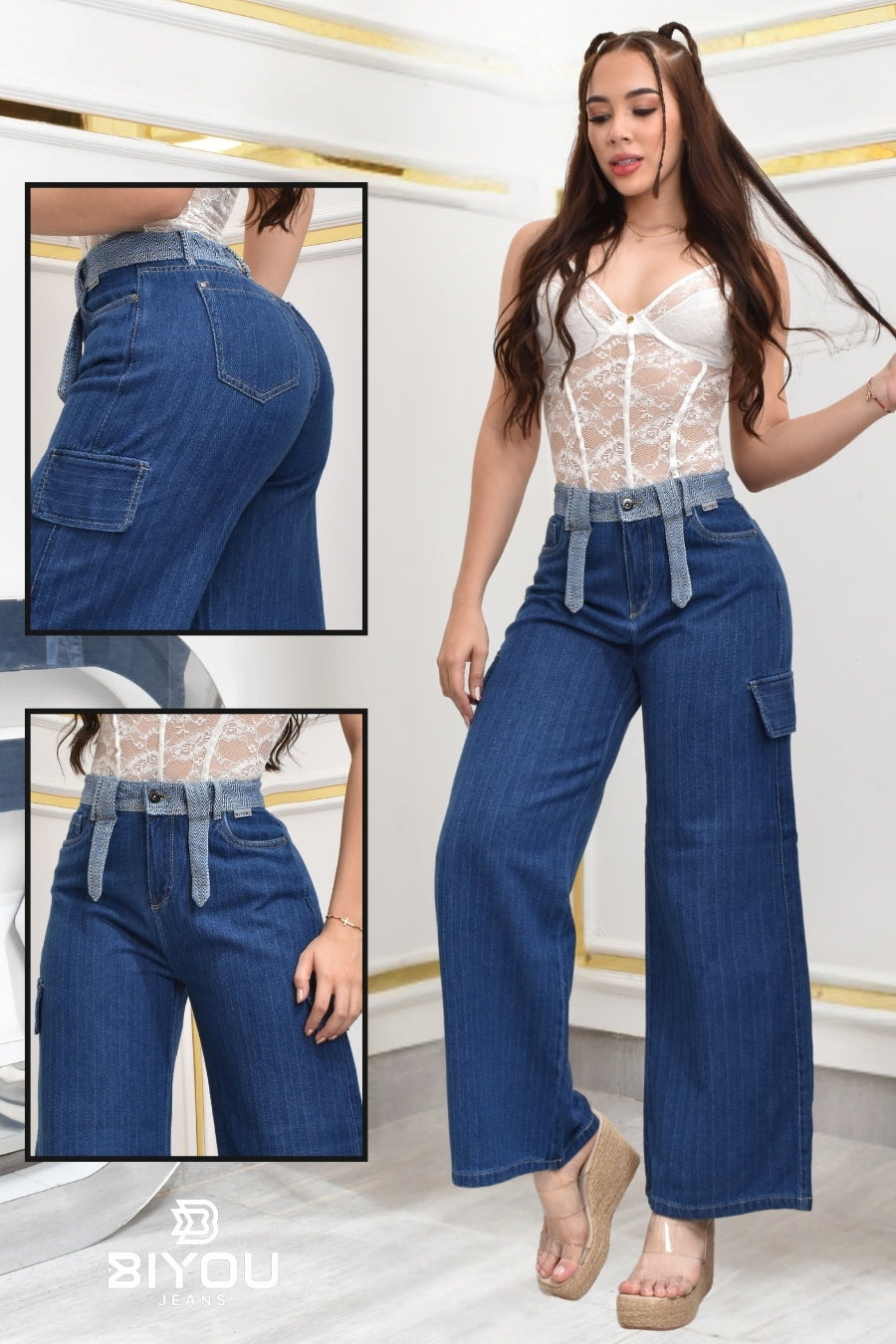 JEANS PALAZZO ESTILO CARGO HORMA PERFECTA REF. BY- 40528