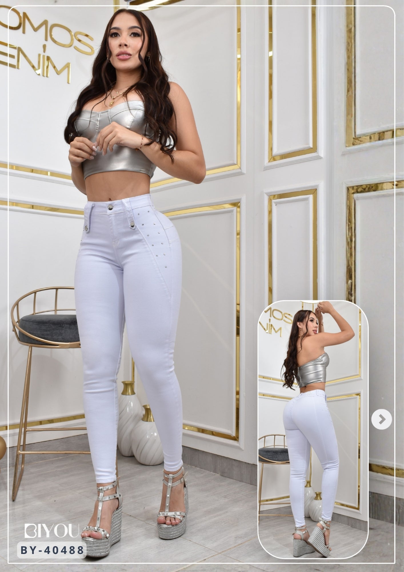 PANTALON SKINNY MOLDEADOR CON BRILLO REF. BY40488