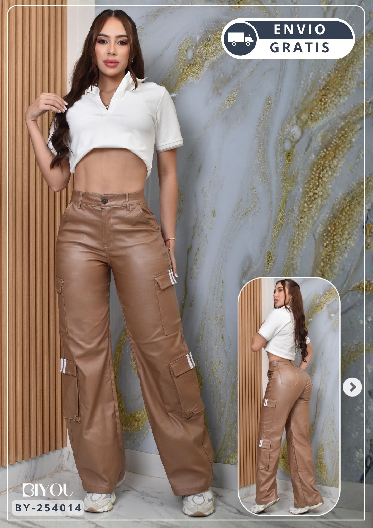 PANTALON PALAZZO CUERINA CARGO REF. BY254014