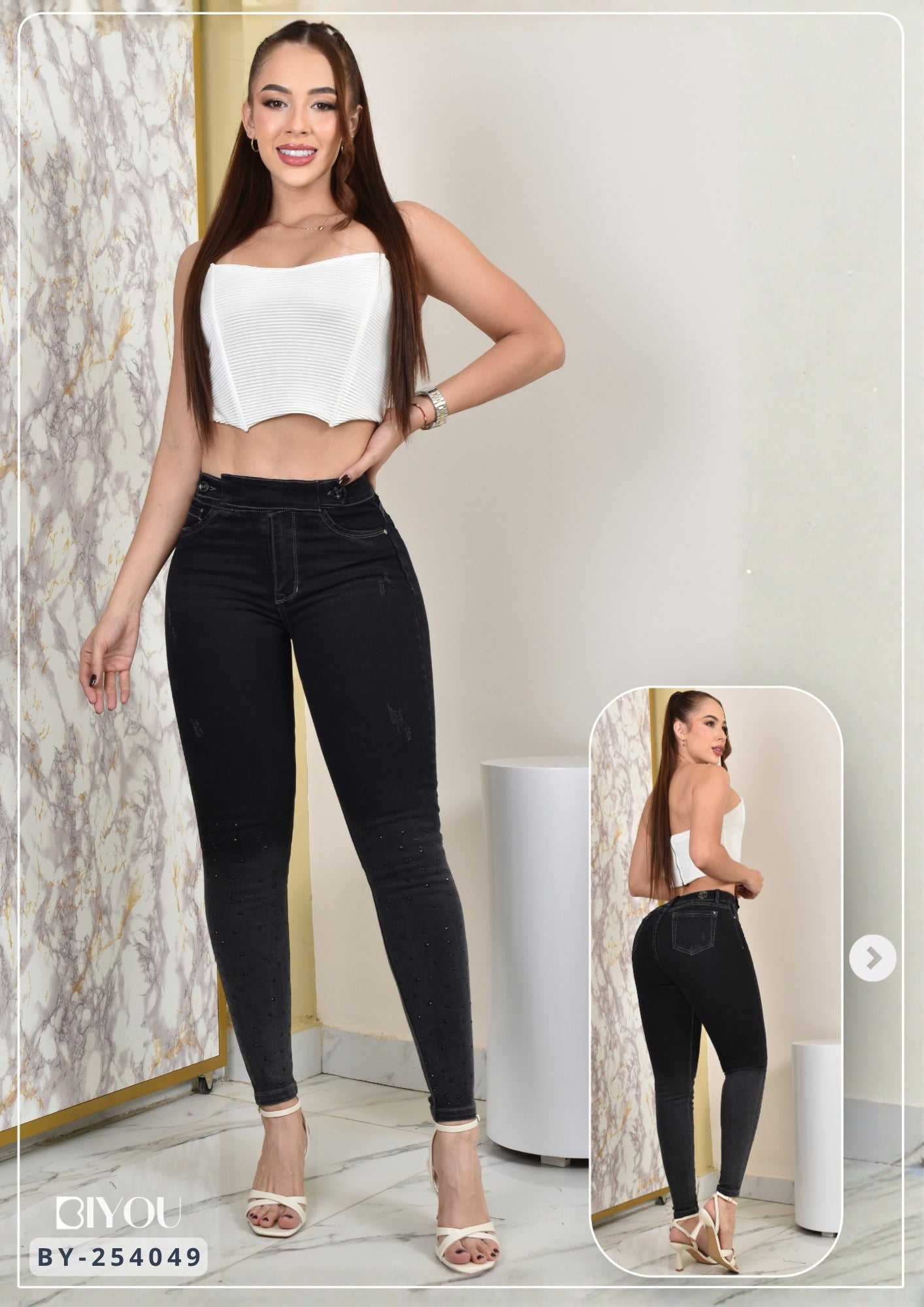 JEANS SKINNY MOLDEADOR CON BRILLO REF. BY-254049