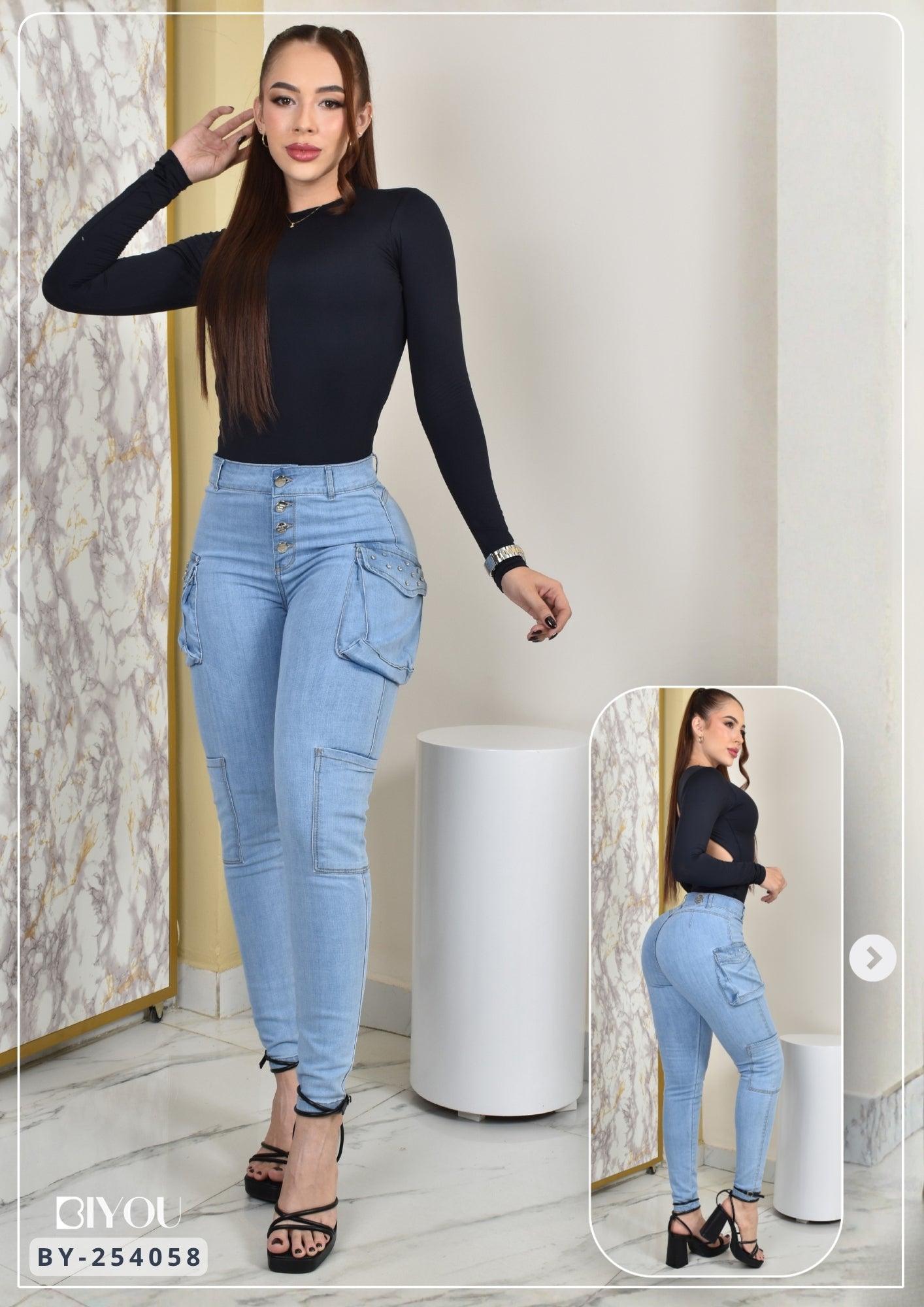 JEANS SKINNY MOLDEADOR CARGO REF. BY254058
