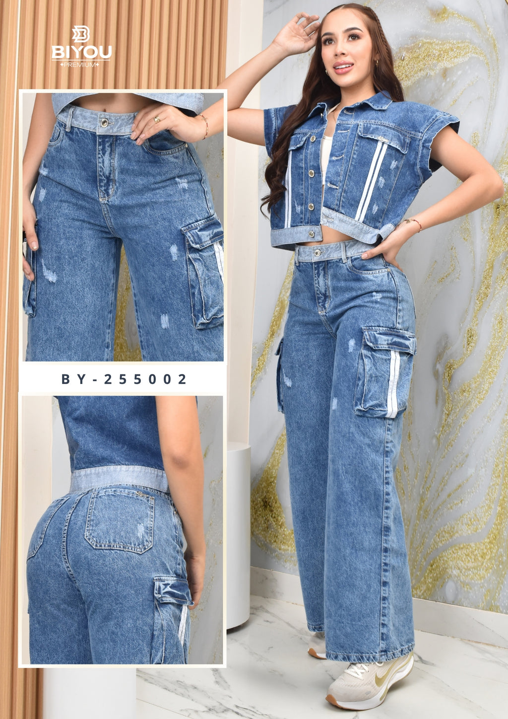 CONJUNTO DENIM CARGO, HORMA PERFECTA REF. BY-255002