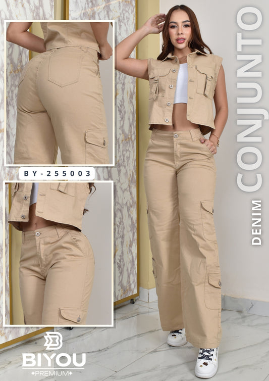 CONJUNTO DENIM CARGO, HORMA PERFECTA REF. BY-255003
