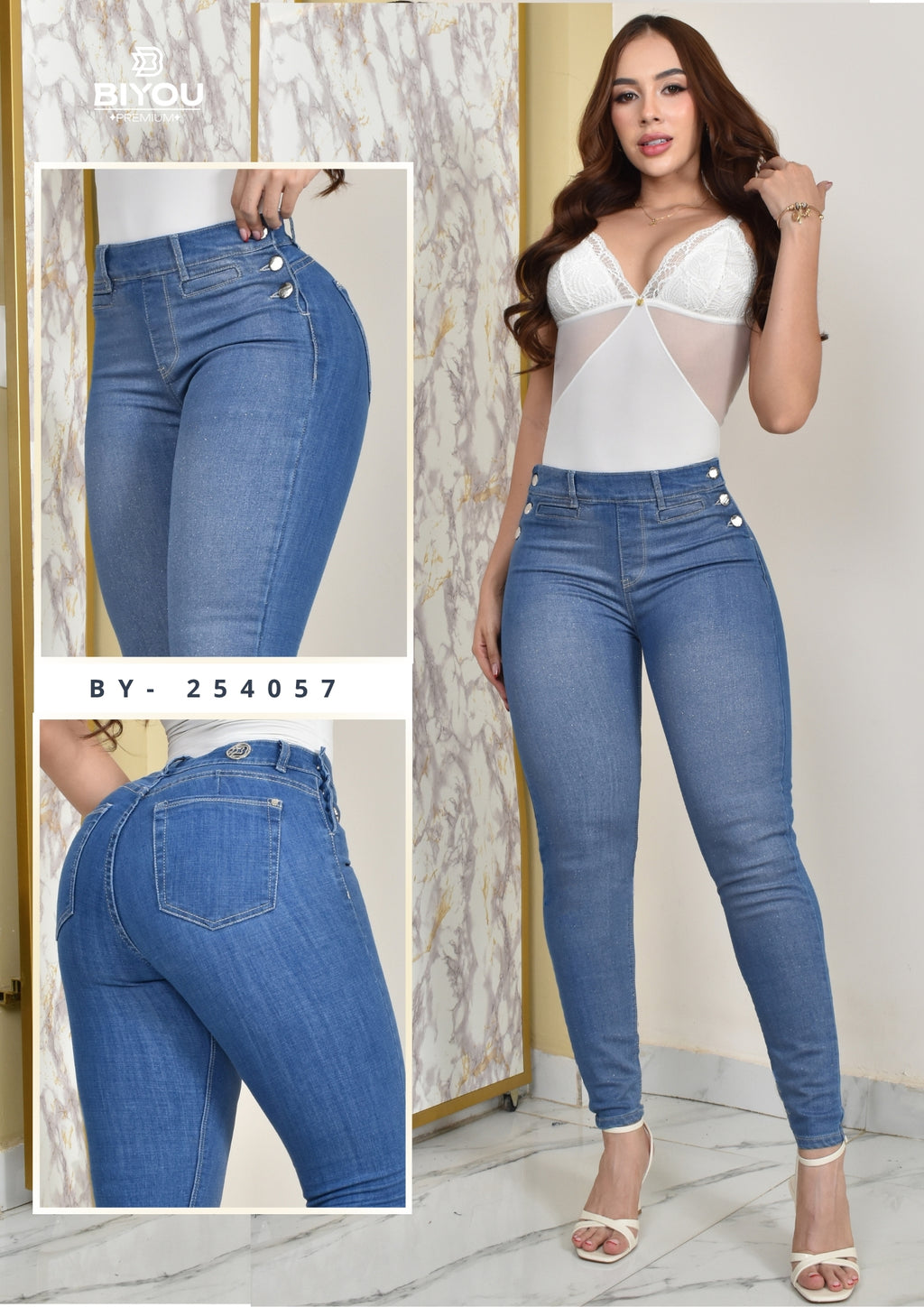 JEANS SKINNY MOLDEADOR BRILLANTE REF. BY-254057