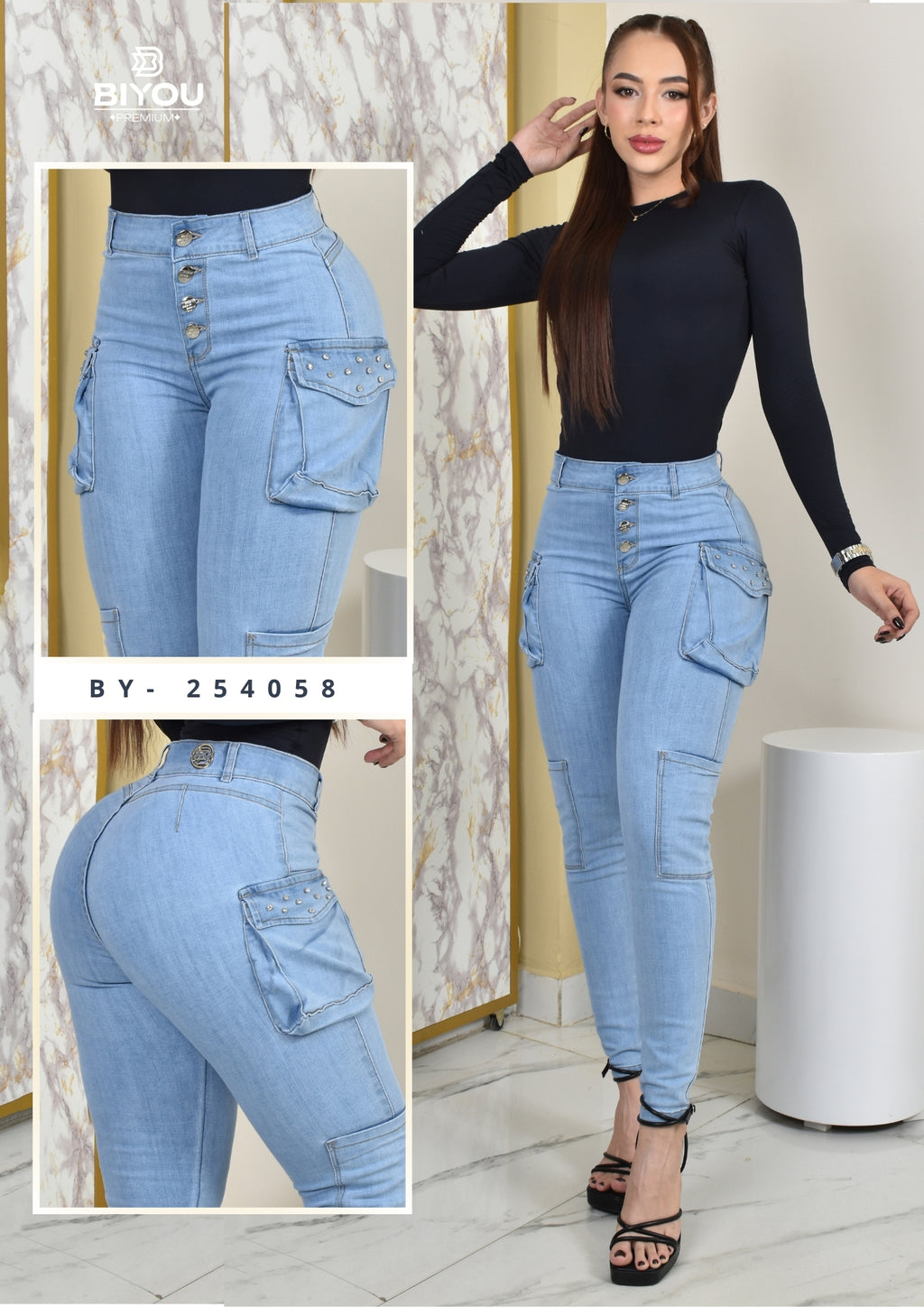 JEANS SKINNY MOLDEADOR CARGO REF. BY-254058