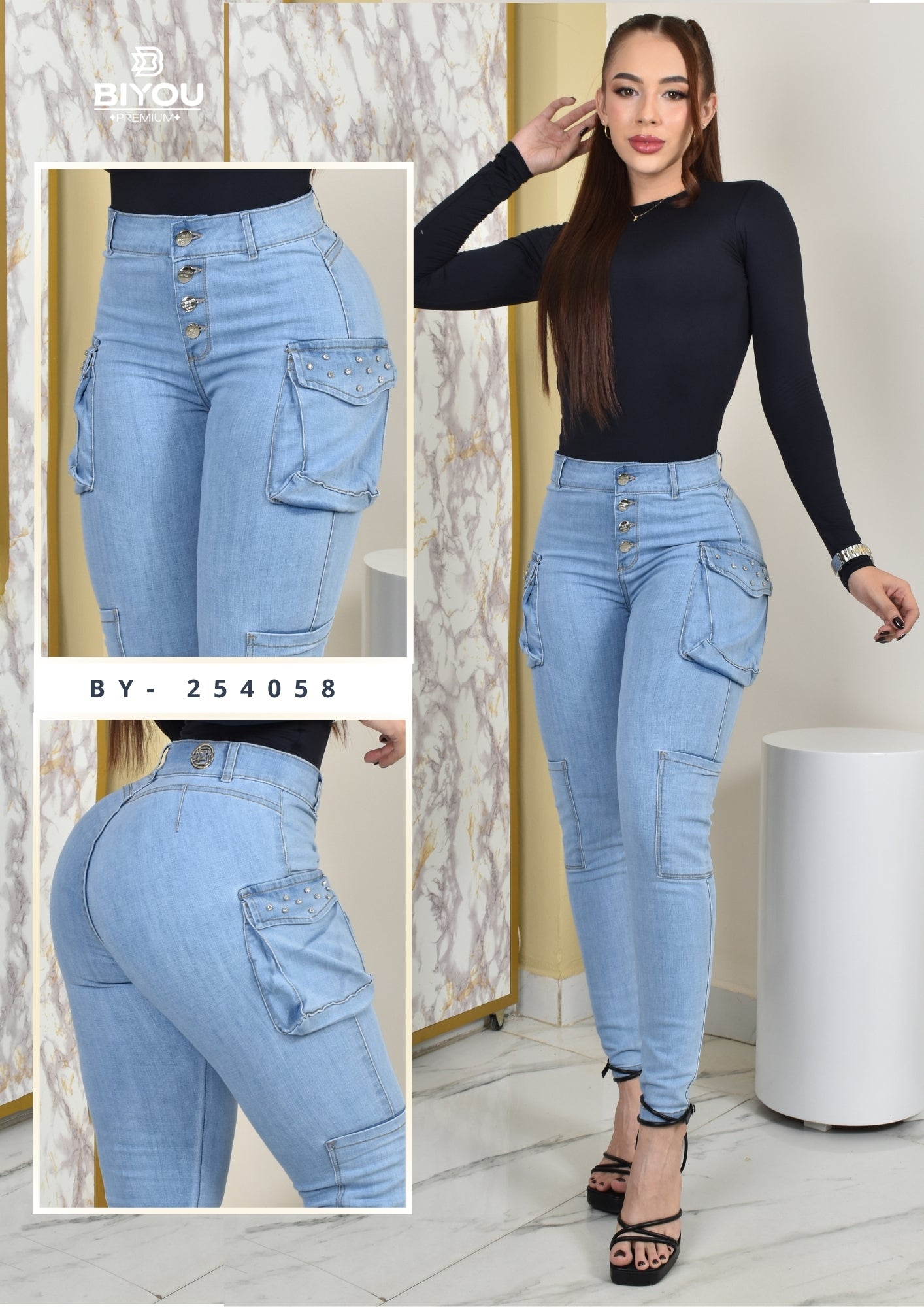 JEANS SKINNY MOLDEADOR CARGO REF. BY-254058