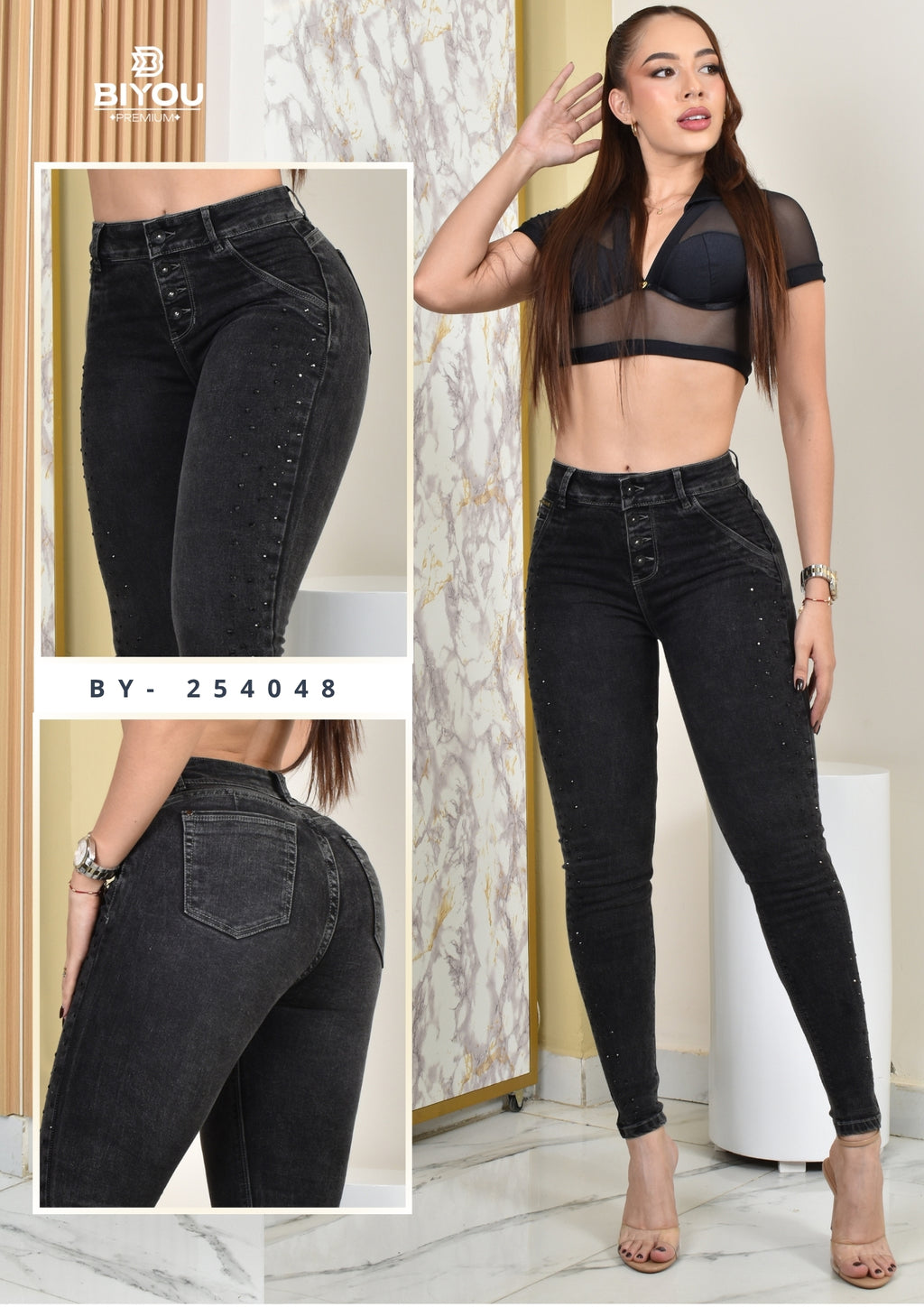 JEANS SKINNY MOLDEADOR CON BRILLO  REF. BY-254048