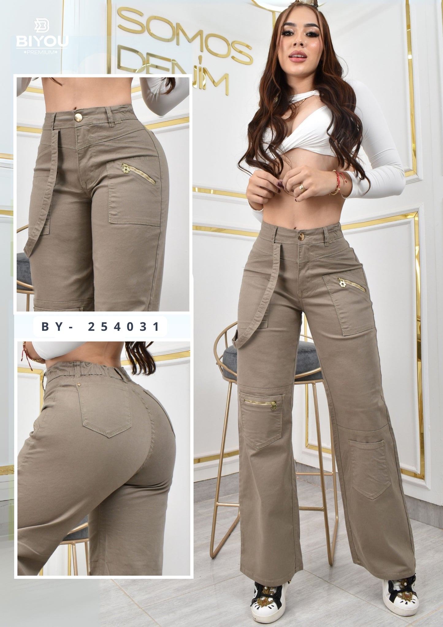 PALAZZO ESTILO CARGO, COLOR KAKI  REF. BY-254031