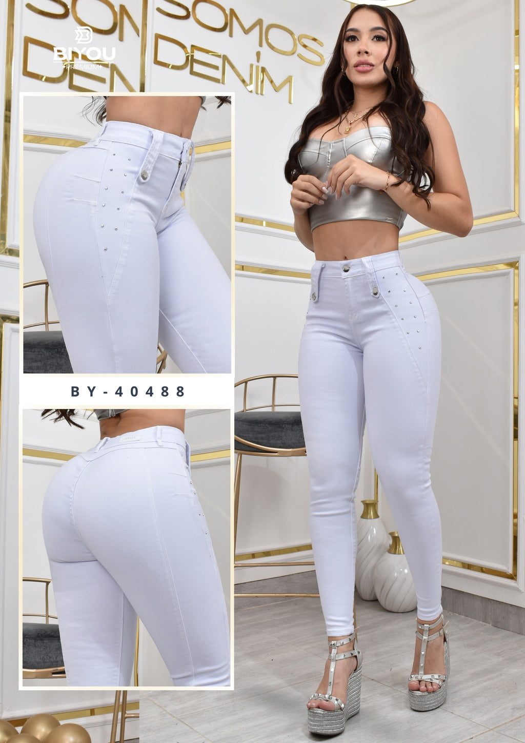PANTALON SKINNY MOLDEADOR CON BRILLO REF. BY-40488