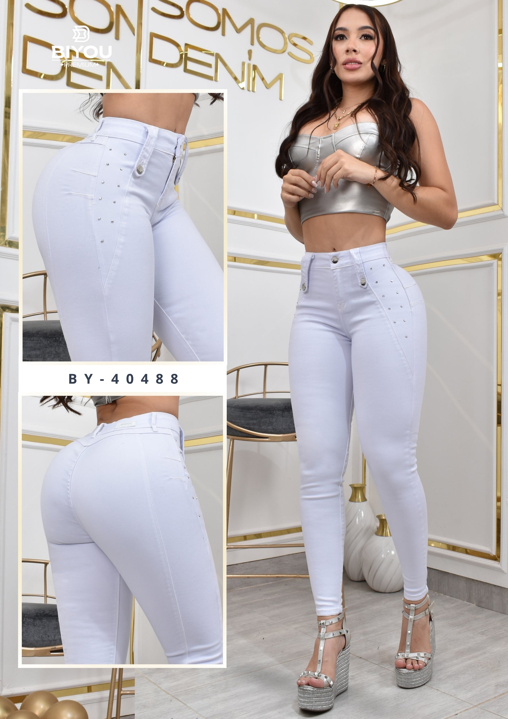 PANTALON SKINNY MOLDEADOR CON BRILLO REF. BY-40488