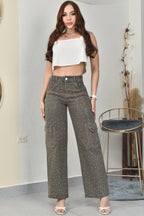 PANTALON PALAZZO CARGO CON BRILLO REF. BY-254070